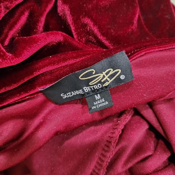 Suzanne Betro Burgundy Red Stretch Velvet 3/4 Sleeve Midi Dress Size Medium - Picture 5 of 7